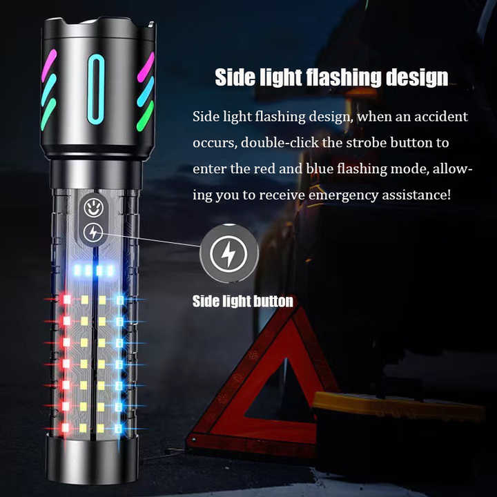 LED Rechargeable Laser Flashlight – Multifunctional Type-C Strong Light Torch with Adjustable Zoom 4
