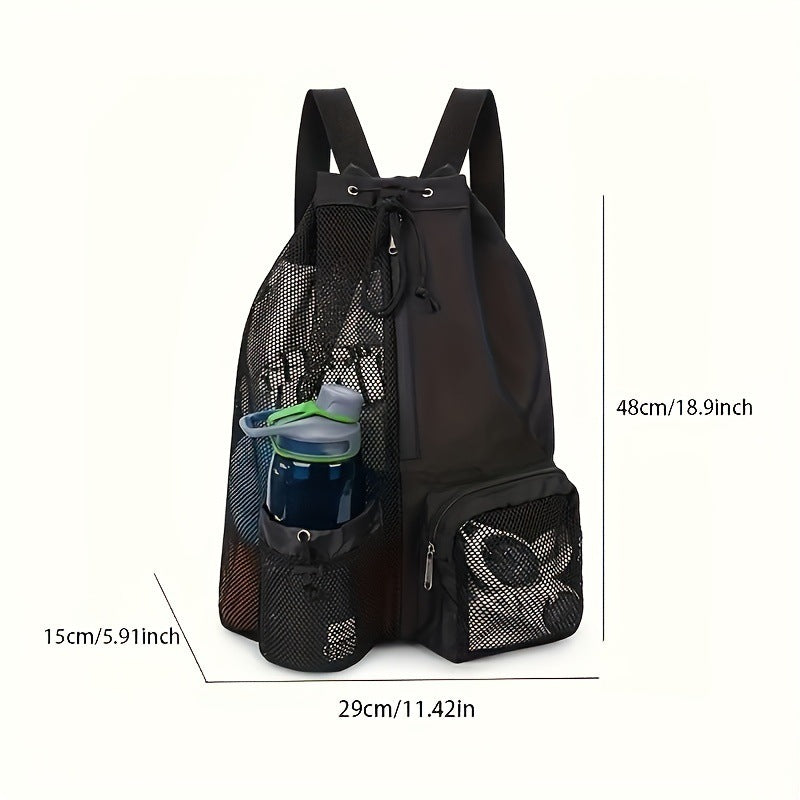Black Mesh Drawstring Swim Backpack with Wet Pocket – Lightweight Beach, Gym, Outdoor Sports Bag – 245g 4