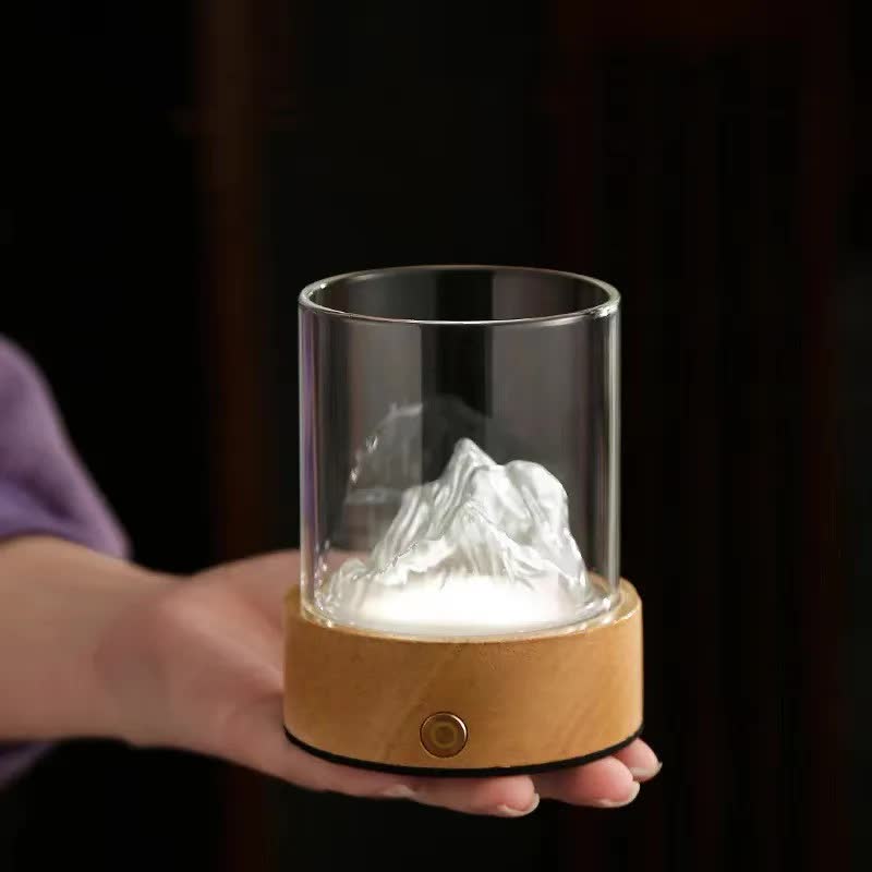 Silver Glass Mountain Ambient Night Light - USB Rechargeable Touch Control Bedside Lamp - Adjustable 3-Color Light 3