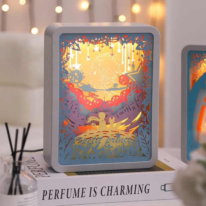 The Little Prince 3D Paper Carving Night Light - USB Or Battery Powered Decorative Bedside Lamp | Atmosphere Lamp for Bedroom | Creative Starry Night and Little Prince Design Gift 3