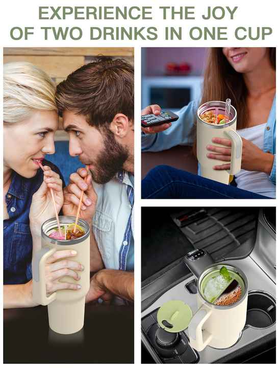 Off White 40oz Silicone Dual-Chamber Cup Separator - Food-Grade Drink Divider, Cold Drink Mug with Separate Compartments, BPA-Free Silicone Liner for Beverages, Juice, Coffee, and Tea 4