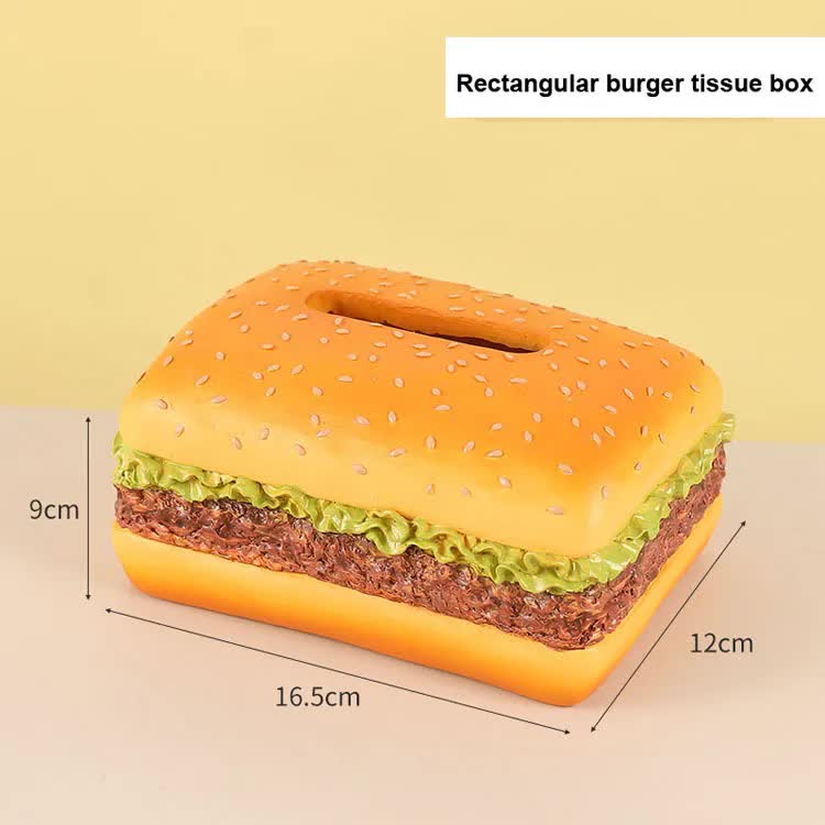 Square Creative Burger Tissue Box - Fun American-Style Cartoon Paper Towel Holder for Home Décor and Gifts 4