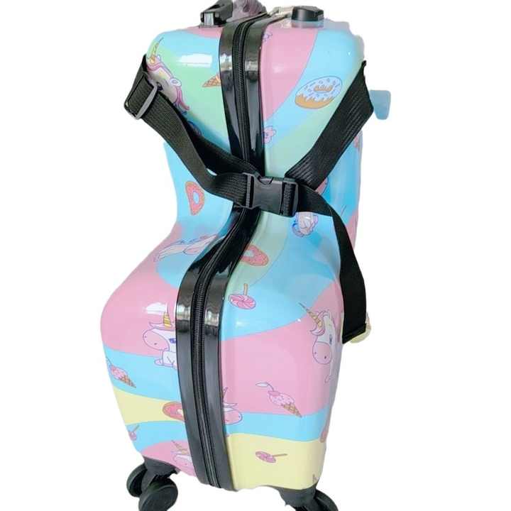 Colorful Kids Ride-On Luggage – 20-Inch Cartoon Travel Suitcase with Footrest, Durable Rolling Carry-On for Children 3