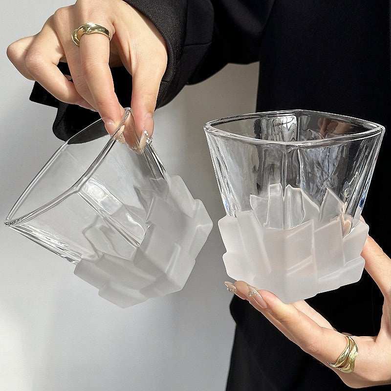 4 Pcs Black Frosted Ice Cube Glass - Creative Whiskey Glass, Premium Textured Tumbler, 300ml Capacity for Home Bars 3