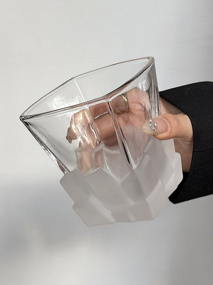 4 Pcs Pink Frosted Ice Cube Glass - Creative Whiskey Glass, Premium Textured Tumbler, 300ml Capacity for Home Bars 5