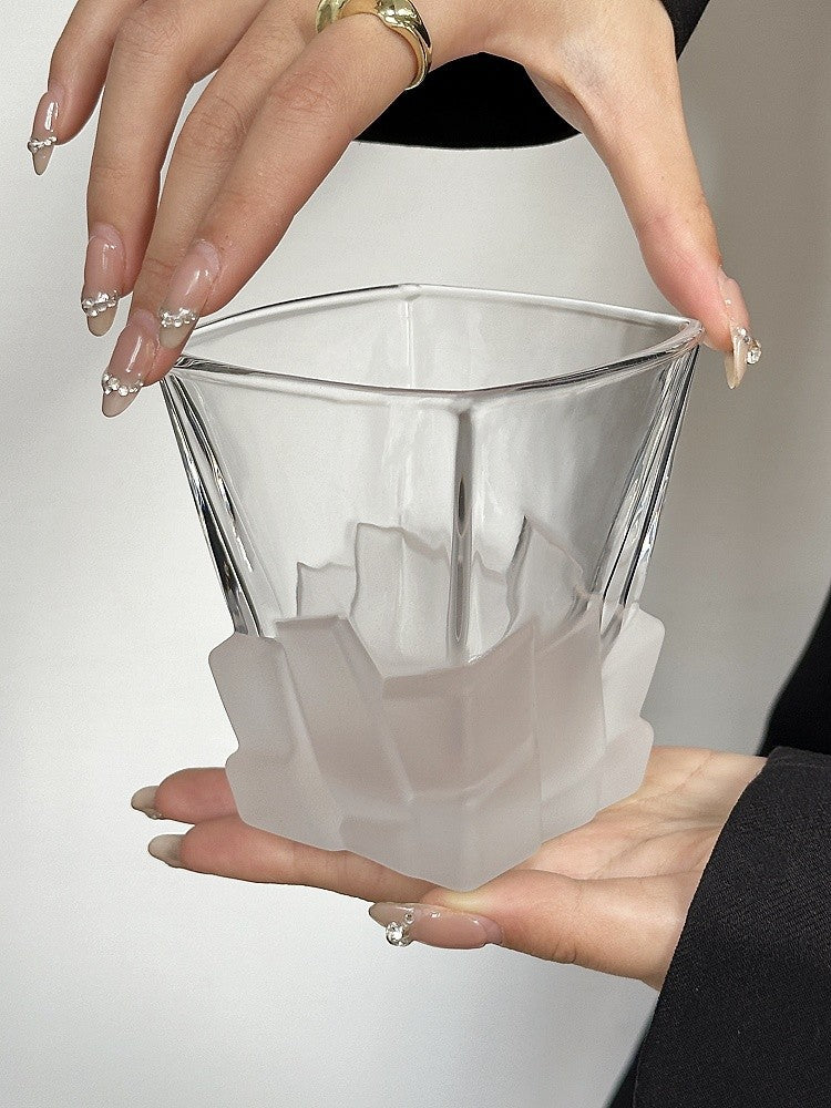 4 Pcs Orange Frosted Ice Cube Glass - Creative Whiskey Glass, Premium Textured Tumbler, 300ml Capacity for Home Bars 4