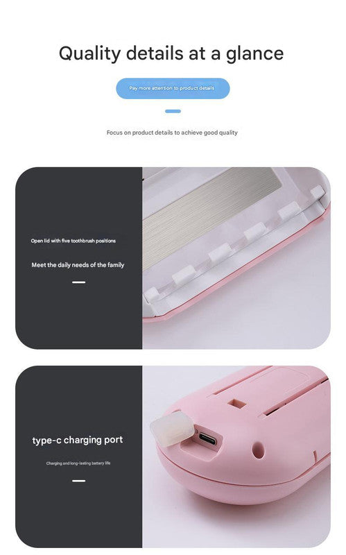 Cyan Wall-Mounted Toothbrush Sterilizer with UV-C Disinfection and Drying - USB Rechargeable, Family 5-Brush Holder, ABS Material 6