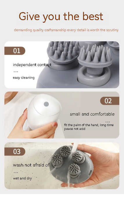 White Mini Electric Head Massager - Portable 3D Massage Device, Waterproof, Multifunctional Relaxation & Pet Care, Rechargeable, 6 Techniques & 3 Modes, Compact Design 6