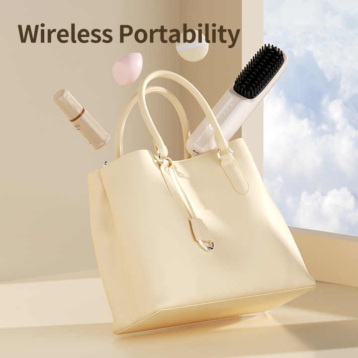 Pink Wireless Hair Straightening Brush - Portable 2-in-1 Styling Tool with USB Charging, Ceramic Heat Technology, and Compact Design 5