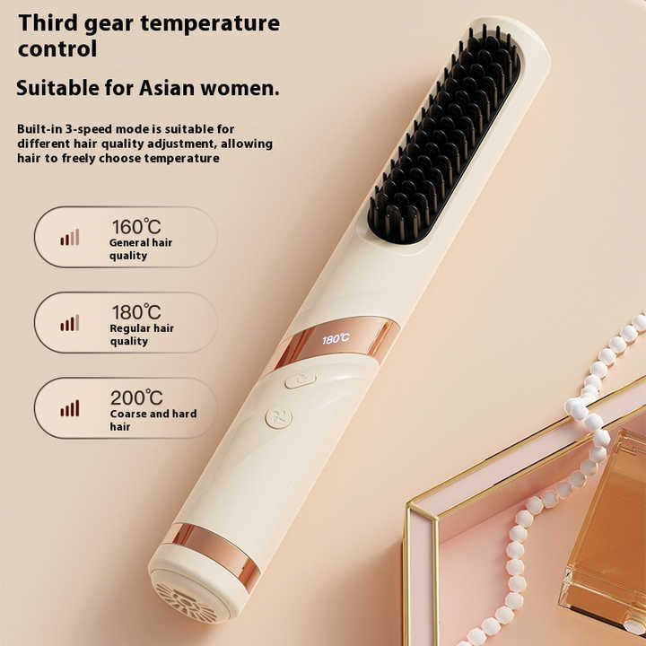 Purple Portable USB Rechargeable Cold Wind Ionic Hair Straightening Brush, Multi-Functional Hair Straightener and Curler, Lightweight and Travel-Friendly 3