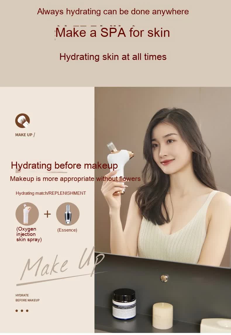 White Portable Oxygen Injector for Face Hydration and Skin Rejuvenation, 40ml USB Rechargeable Atomizer 5