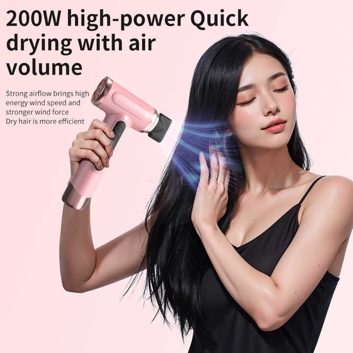 Pink wireless Hair Dryer with Cold & Hot Air, Portable Large-Capacity Rechargeable Ionic Dryer, Fast-Drying, Lightweight and Compact for Home and Travel 3