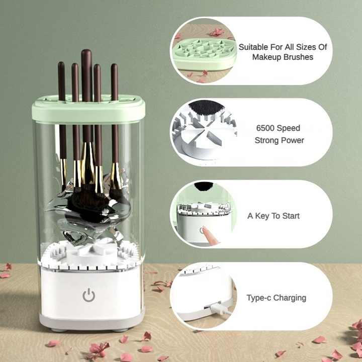 Grey Electric Makeup Brush Cleaner and Dryer - USB Automatic Household Cleaning Device with UV Sterilization and Fast Drying Function 3