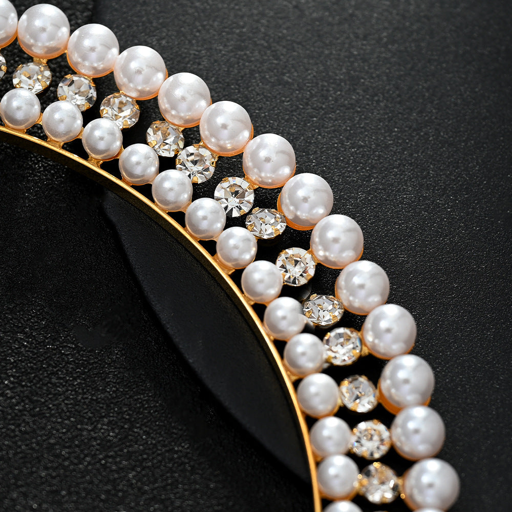 Silver Elegant Faux Pearl Bridal Headband – Multi-Layer Vintage Princess Tiara for Weddings and Formal Occasions, Lightweight Design 3