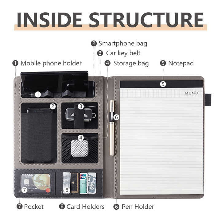 Blue A4 Leather Multi-Functional Business Document Folder with Card Slots – Contract File Organizer 3