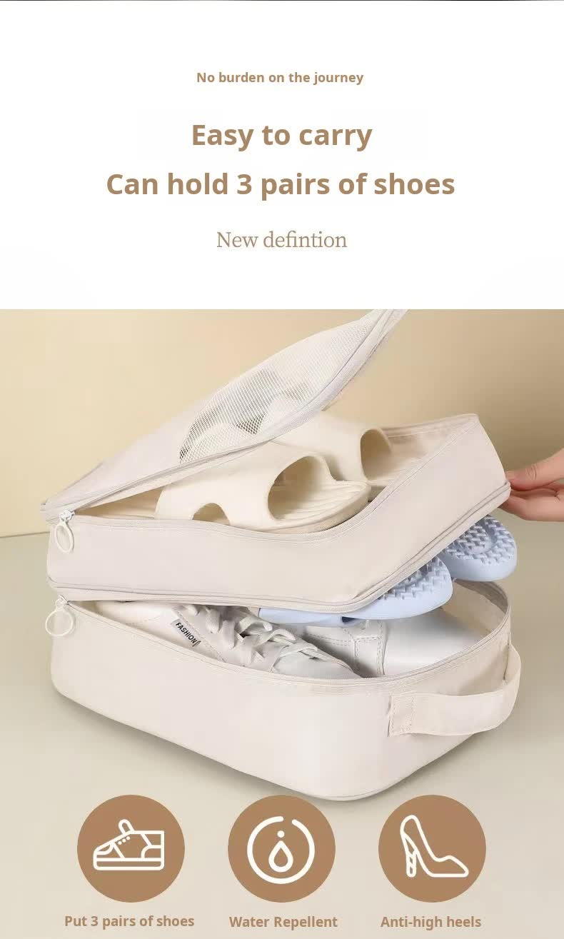 2 Pcs Pink Waterproof Foldable Travel Shoe Storage Bag, Three-Layer Design Shoe Organizer, Portable Shoe Pouch for Trips 3