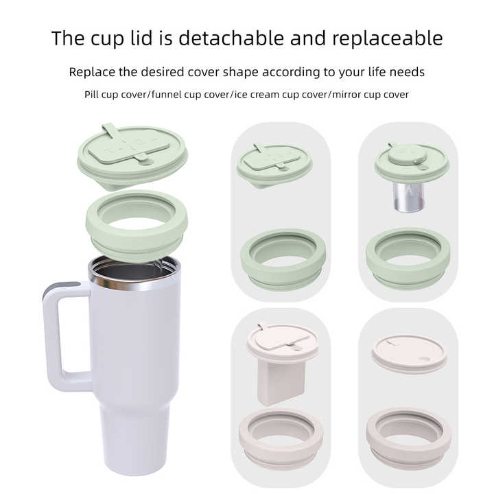 Green 40oz Silicone Replacement Coffee and Pill Mug Lid - BPA-Free, Leak-Proof, Dishwasher Safe 4