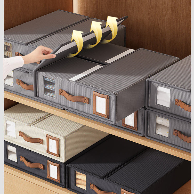 2 Pcs Gery Non-Woven Fabric Storage Box with Lid - Transparent Window, Moisture-Proo 4