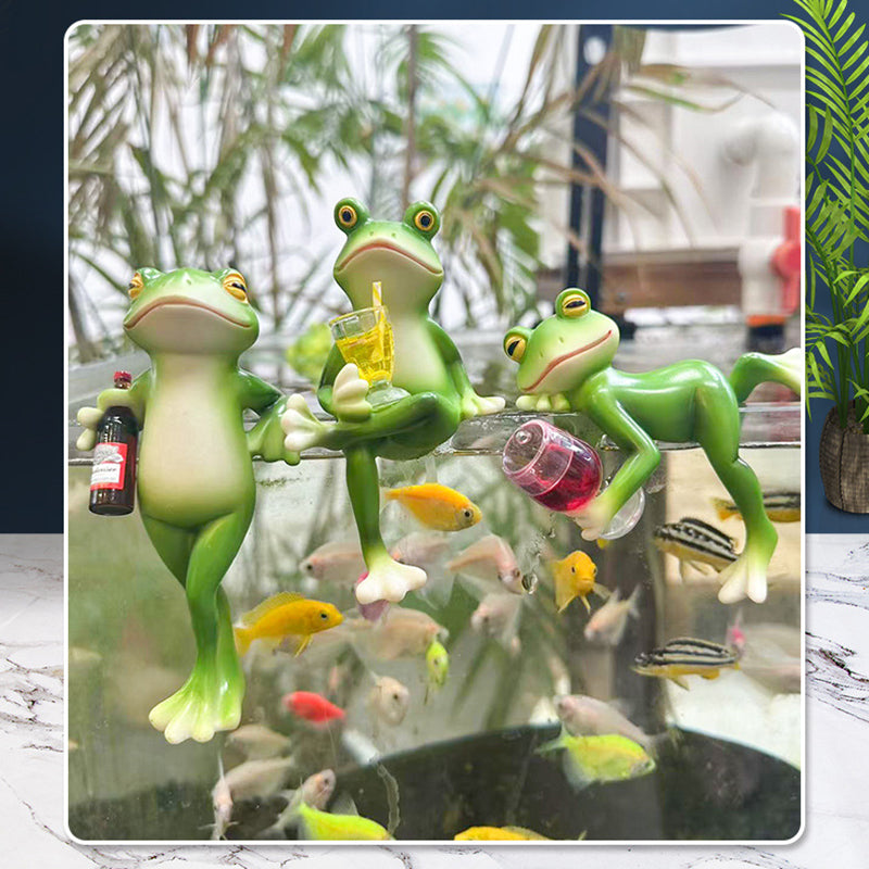 2 Pcs Green Realistic Frog with Legs Crossed Pot Hanger - Glass Fish Tank Edge Decor, Outdoor Garden Animal Ornament, Hanging Planter Decoration 3