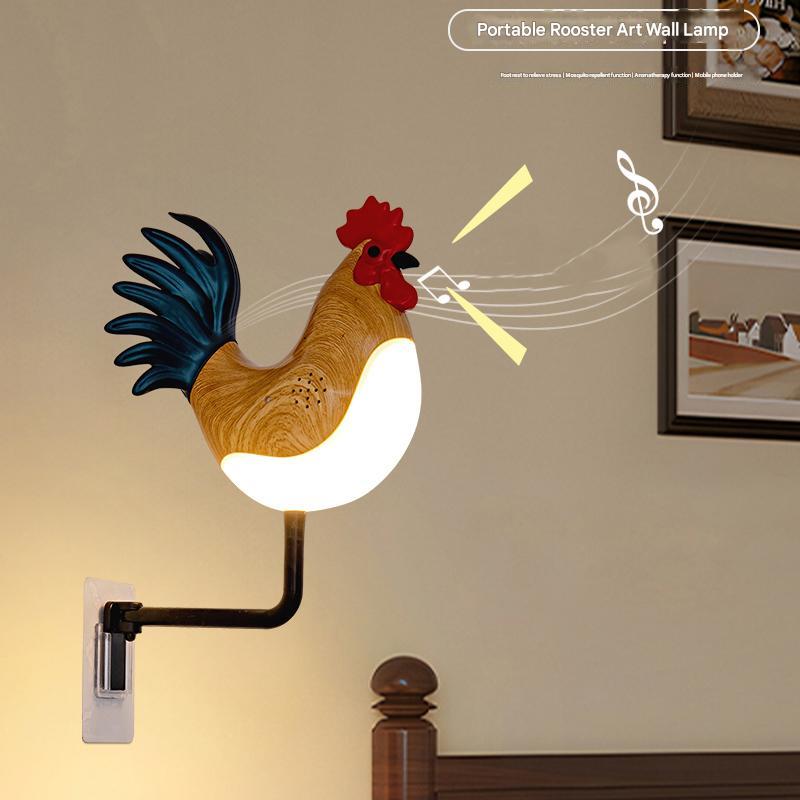 Red USB Rechargeable Rooster Wall Lamp with Sound, Aromatherapy, and Decorative Design - Creative Nightlight for Bedroom and Corridor 4