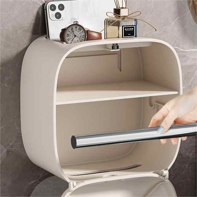 Light Yellow Wall-Mounted Bathroom Tissue Box - Waterproof Paper Towel Dispenser with Storage Shelf, No-Drill Design(Tissue box only) 4