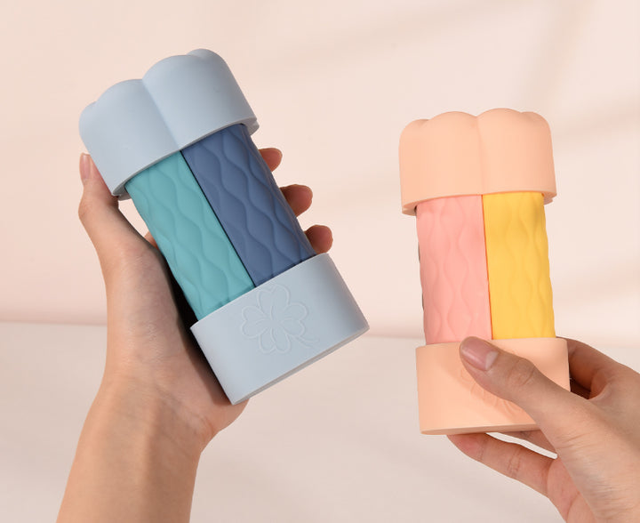 Off White Combination Travel Silicone Refillable Bottles Set - 4-in-1 Portable Containers for Shampoo and Shower Gel, TPR+PE Material, Compact and Leak-Proof 4