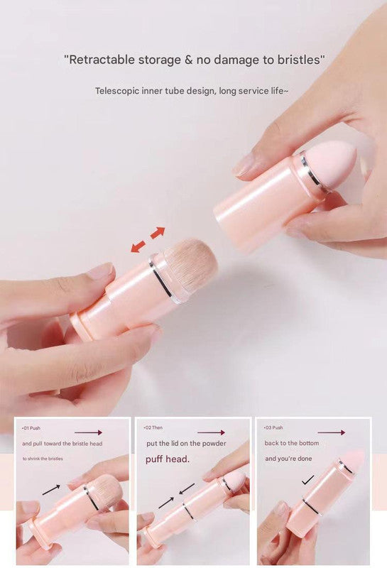 Green 8-in-1 Retractable Mini Makeup Brush Set with Protective Cover - Compact Design for Travel and On-the-Go Touchups 5