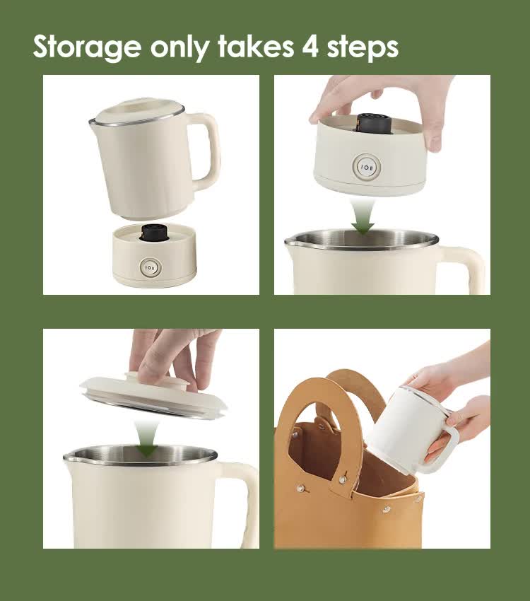 White Portable Foldable Travel Electric Kettle - 304 Stainless Steel Electric Water Boiler 3