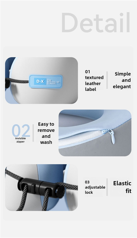 Blue And Grey Portable U-Shaped Memory Foam Travel Pillow – Ergonomic Neck Support for Airplane, Car, Office – Lightweight & Compact with Storage Box 4