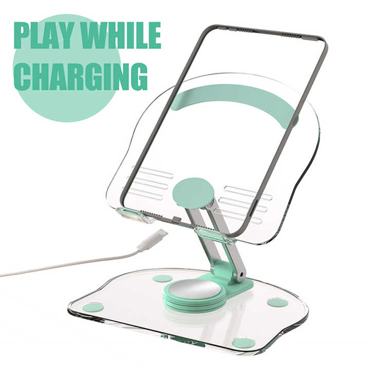 White Acrylic Foldable Tablet and Phone Stand - 360° Rotation, Anti-Slip Design, Lightweight and Compact 4