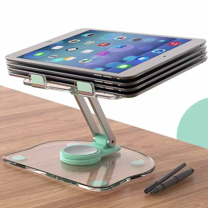 Pink Acrylic Foldable Tablet and Phone Stand - 360° Rotation, Anti-Slip Design, Lightweight and Compact 3