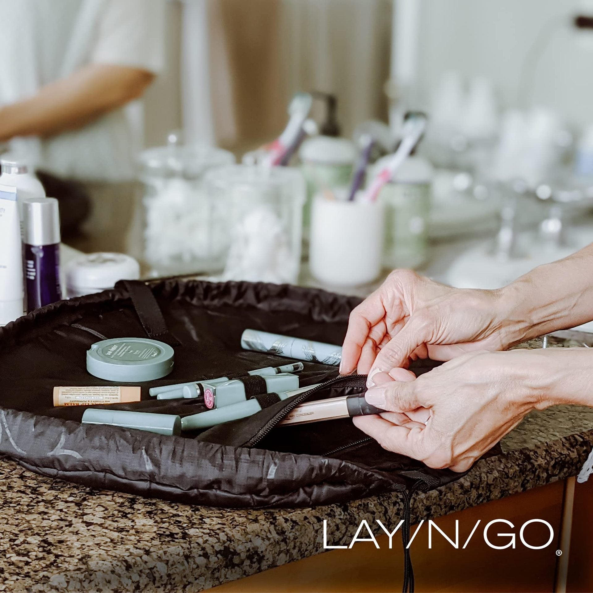 Black Portable Drawstring Cosmetic Storage Bag for Travel and Daily Use(Cosmetics pictured are photo props and are not included) 3