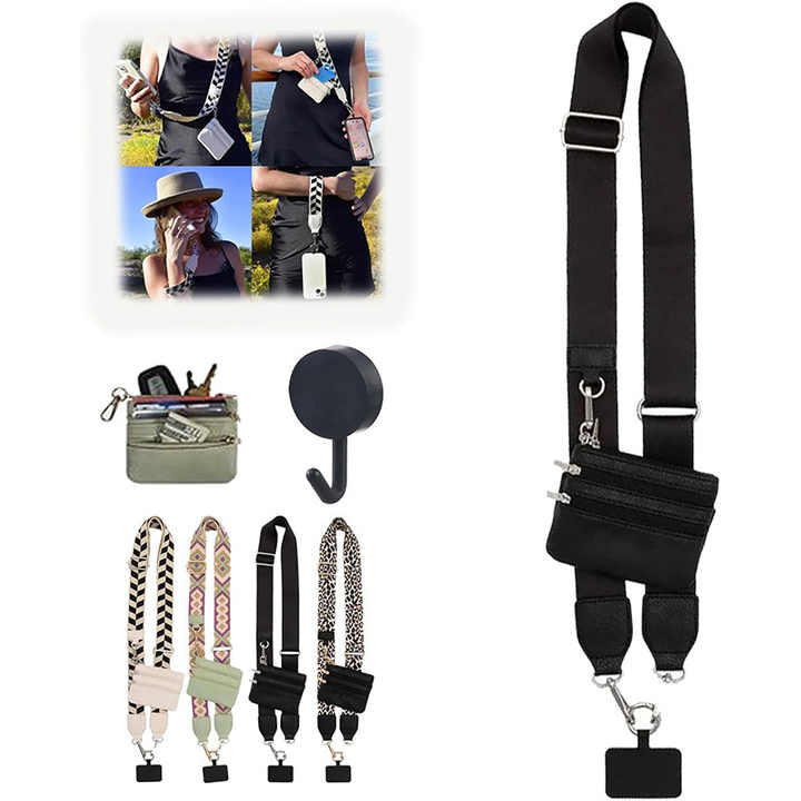 Black Adjustable Crossbody Strap with Mini Pouch - Versatile Replacement Shoulder Strap 3
