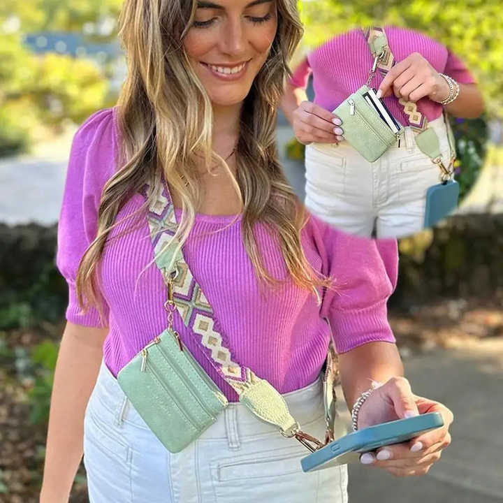 Diamond shape Patchwork Adjustable Crossbody Strap with Mini Pouch - Versatile Replacement Shoulder Strap 5