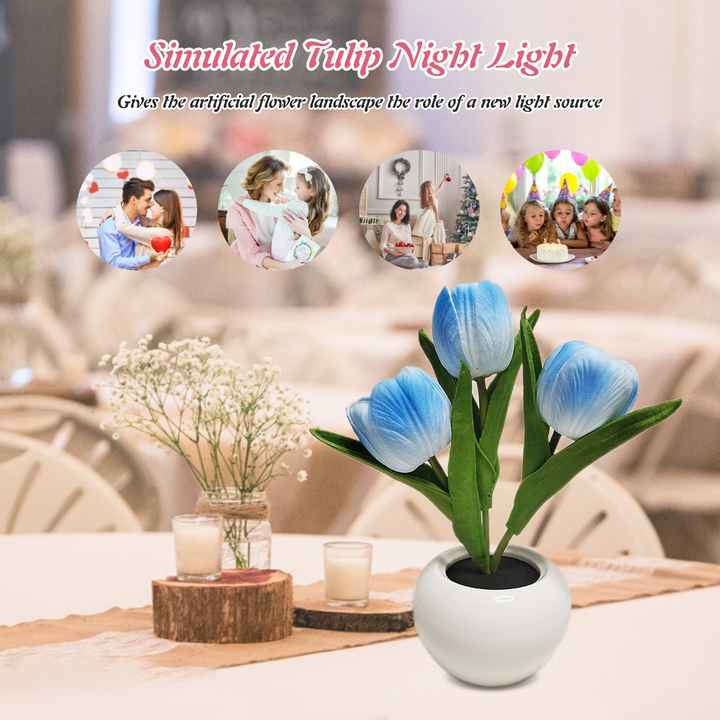 Pink Flowers USB Tulip Night Light - Bedroom Decor Table Lamp with PU Flowers & Ceramic Pot, Perfect Gift for Family & Friends 5