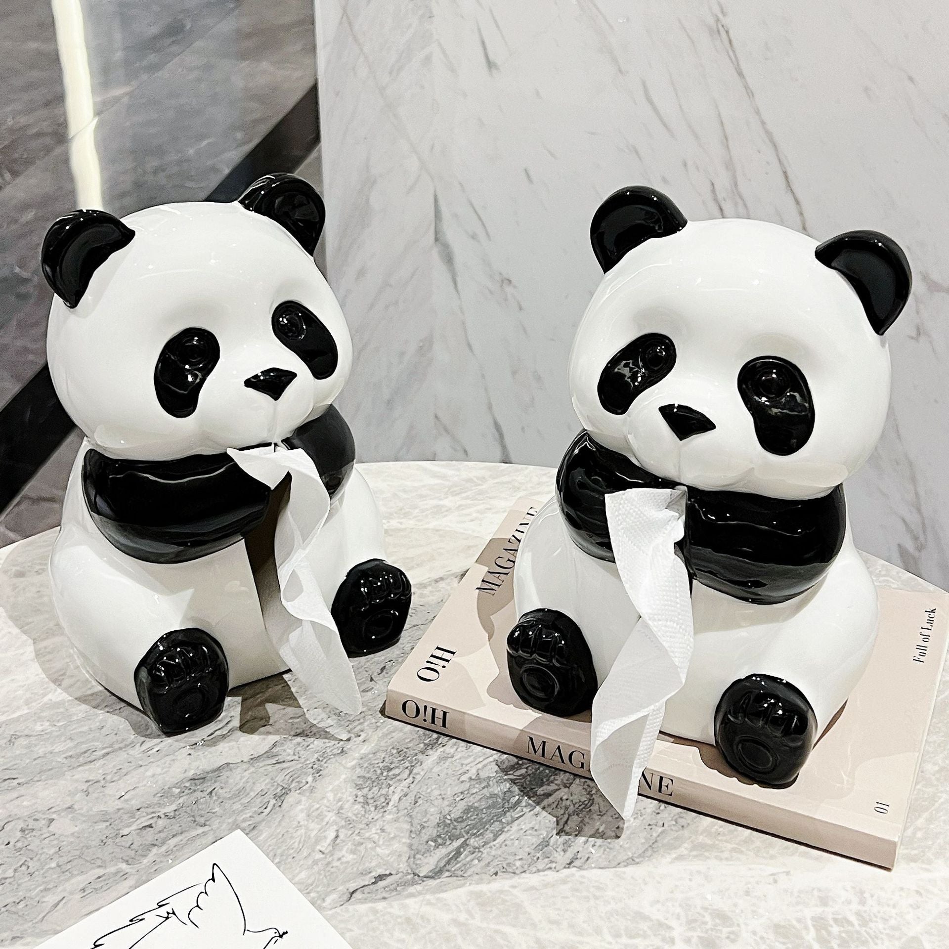 Ceramic Panda Tissue Box Holder - Creative Cartoon Napkin Dispenser for Home Decor 3