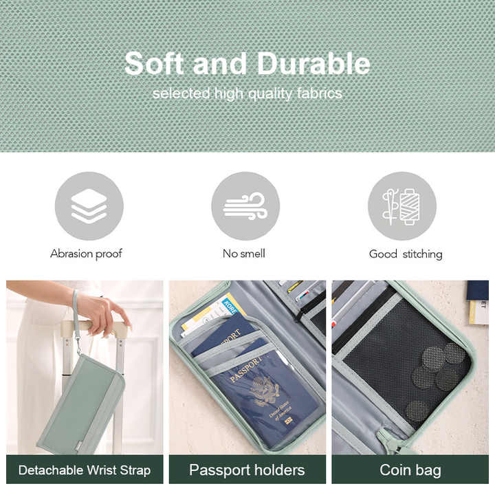 Green Portable RFID Blocking Travel Passport Holder with Large Capacity 5