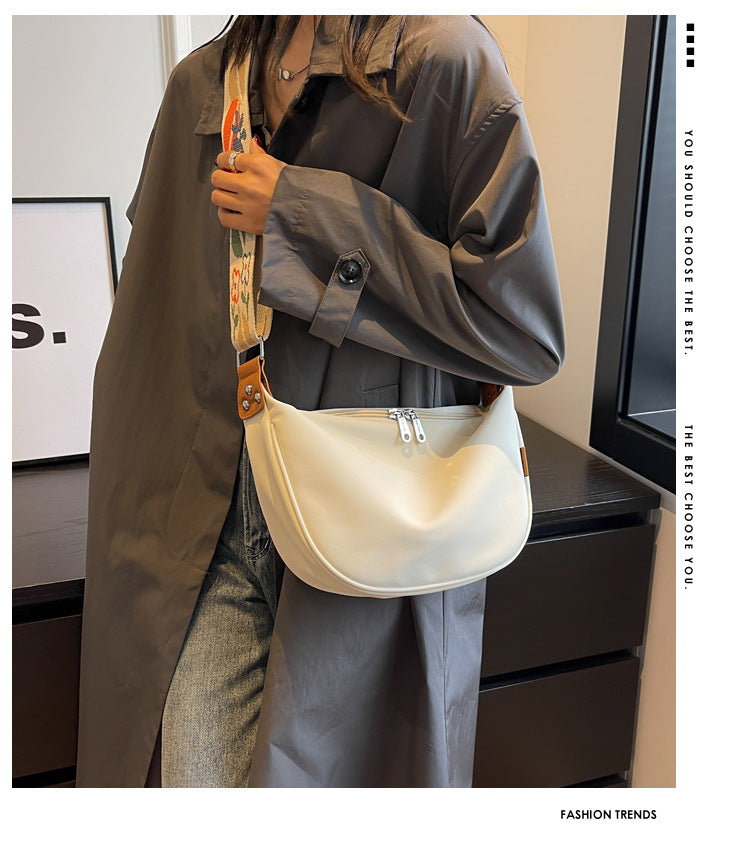 Off White With Colored Suspenders Large Capacity Canvas Shoulder Bag - Casual Crossbody Dumpling Bag 3