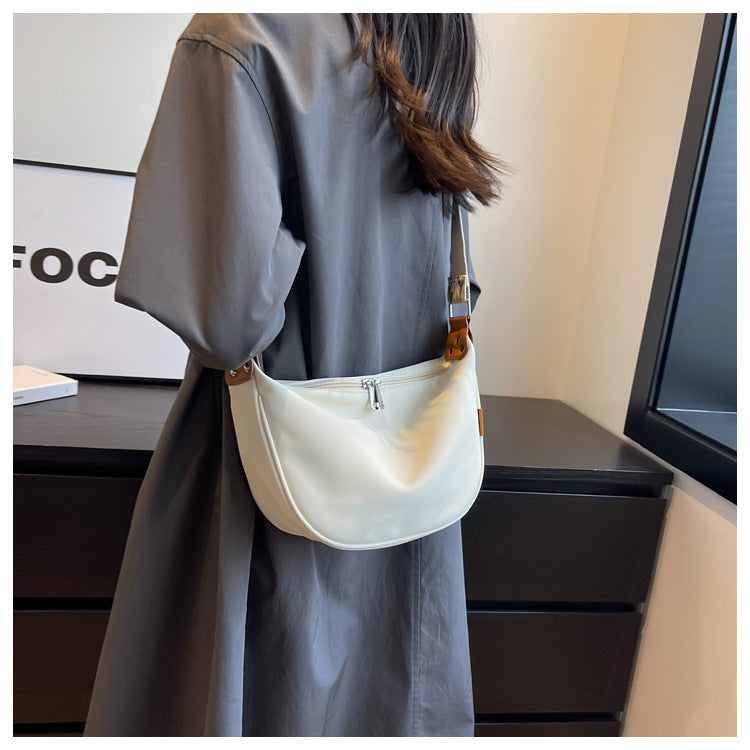 Off White With Colored Suspenders Large Capacity Canvas Shoulder Bag - Casual Crossbody Dumpling Bag 6