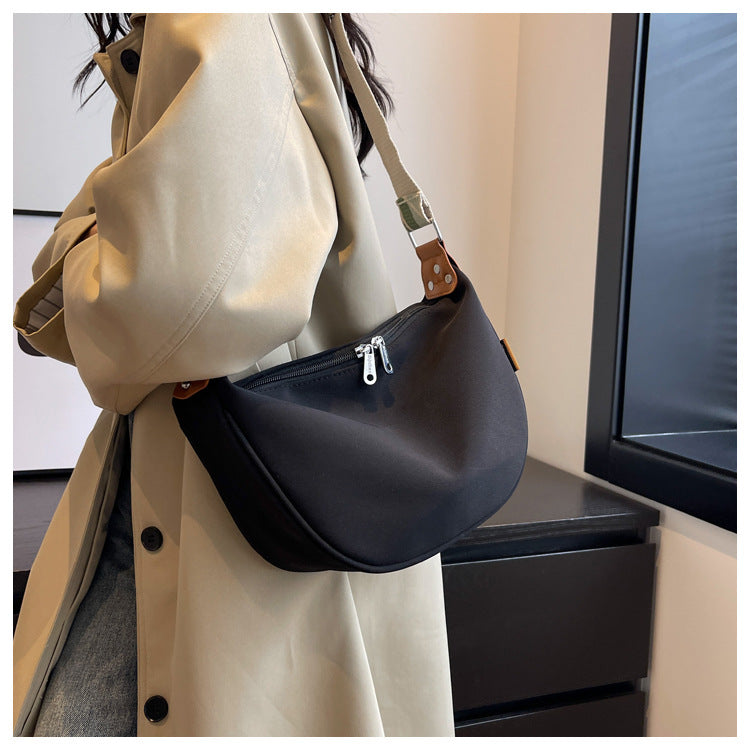 Black With Colored Suspenders Large Capacity Canvas Shoulder Bag - Casual Crossbody Dumpling Bag 3