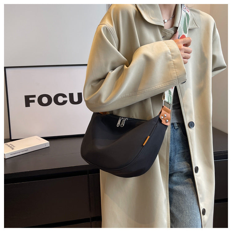 Black With Colored Suspenders Large Capacity Canvas Shoulder Bag - Casual Crossbody Dumpling Bag 4