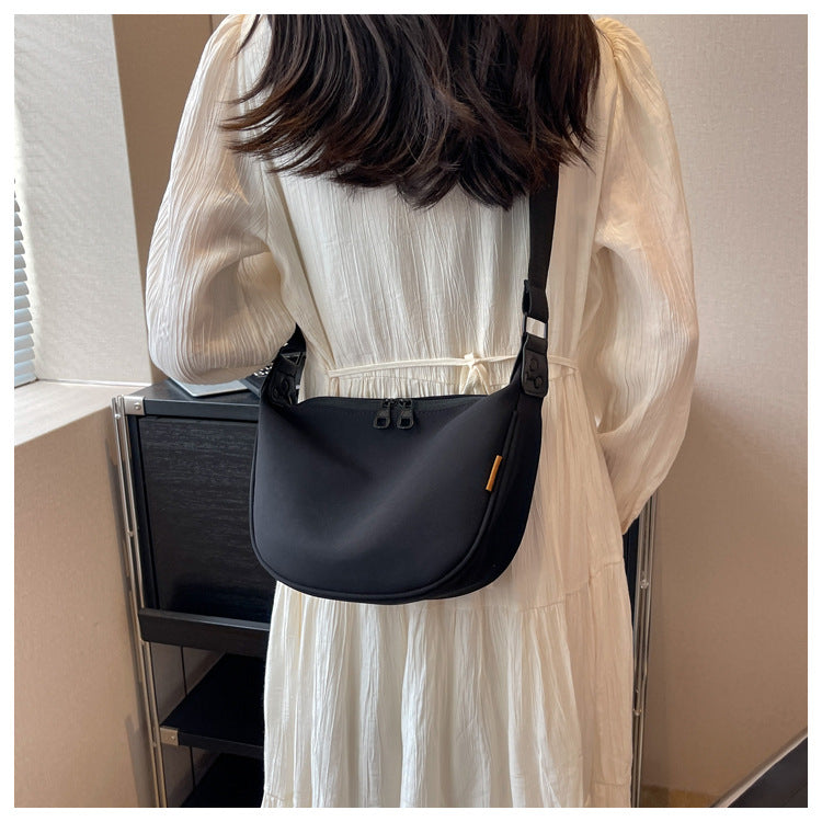 Black With Black Suspenders Large Capacity Canvas Shoulder Bag - Casual Crossbody Dumpling Bag 3