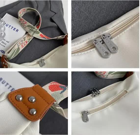 Black With Black Suspenders Large Capacity Canvas Shoulder Bag - Casual Crossbody Dumpling Bag 5