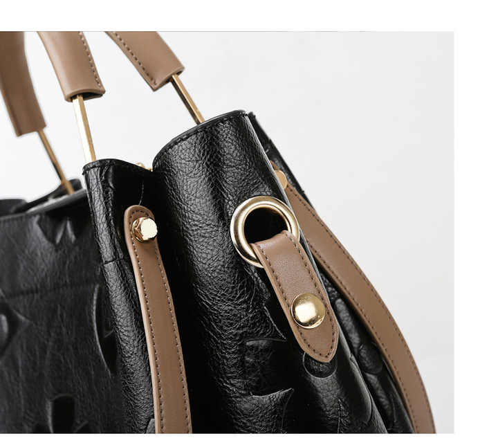 Black Elegant Embossed PU Leather Tote Bag for Women - Large Capacity Handbag with Inner Pouch 5