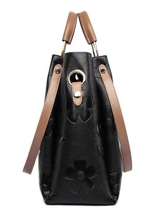 Black Elegant Embossed PU Leather Tote Bag for Women - Large Capacity Handbag with Inner Pouch 6