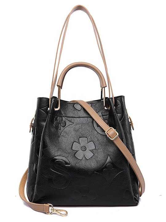 Brown Elegant Embossed PU Leather Tote Bag for Women - Large Capacity Handbag with Inner Pouch 3