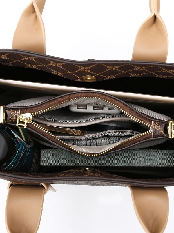 Light Brown And Brown Retro Fashion Handbag - Elegant Tote with Large Capacity for Work and Daily Use 3