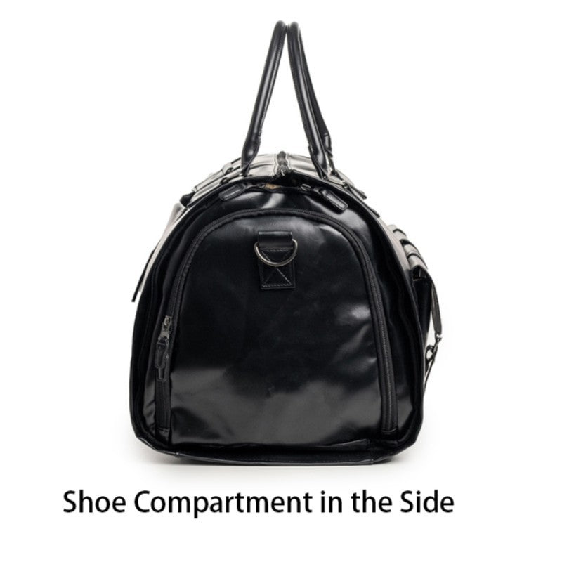 Black PU Leather Travel Duffel Bag - Multifunctional Overnight Gym Bag with Spacious Compartments 3