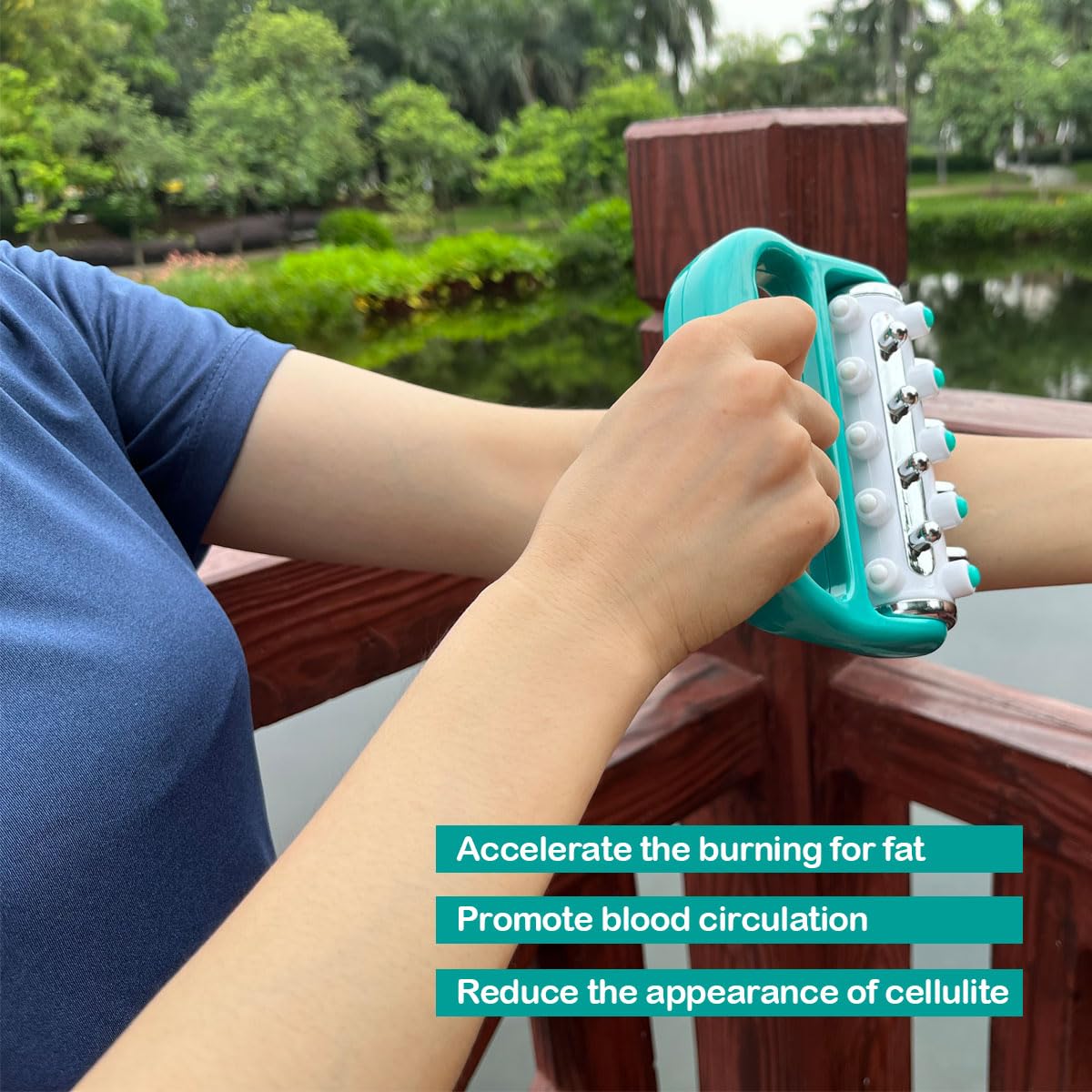 2PCS Blue Handheld Roller Massager - Mini Five-Row Manual Muscle Relaxation Tool for Acupressure and Stress Relief 3