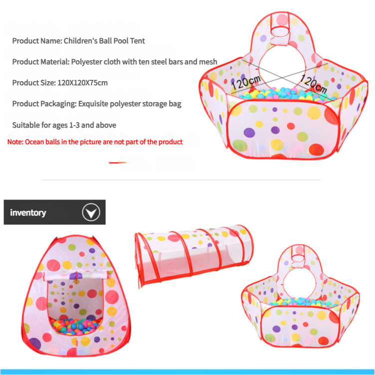 Pink 3-in-1 Kids Play Tent Set - Foldable Indoor/Outdoor Tunnel and Ball Pit with Fence 4